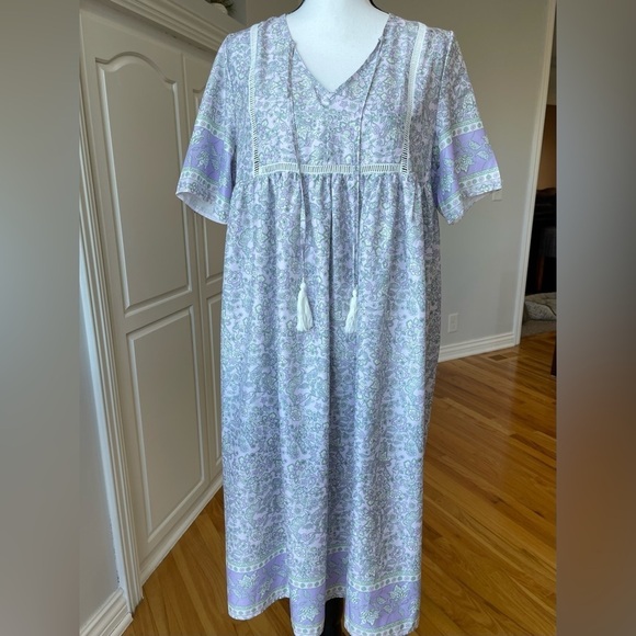 MISSLOOK Bohemian Floral V Neck Tasseled Caftan Dress Cover Up Size Large EUC - Picture 7 of 14